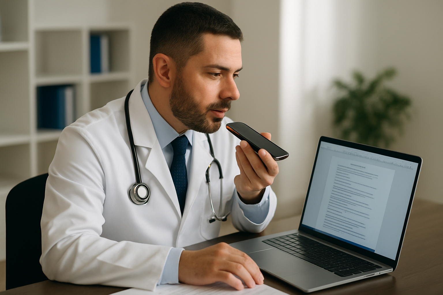 ΠΡΠ°Ρ Π΄ΠΈΠΊΡΡΠ΅Ρ ΠΌΠ΅Π΄ΠΈΡΠΈΠ½ΡΠΊΠΈΠ΅ Π·Π°ΠΌΠ΅ΡΠΊΠΈ Π² ΡΠΌΠ°ΡΡΡΠΎΠ½, ΠΈΡΠΏΠΎΠ»ΡΠ·ΡΡ ΠΏΡΠΈΠ»ΠΎΠΆΠ΅Π½ΠΈΠ΅ Historia AI Π΄Π»Ρ ΠΏΡΠ΅ΠΎΠ±ΡΠ°Π·ΠΎΠ²Π°Π½ΠΈΡ Π³ΠΎΠ»ΠΎΡΠ° Π² ΡΠ΅ΠΊΡΡ